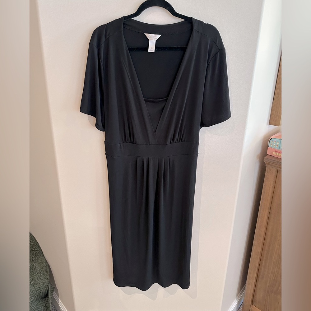CJ BANKS size 2X Classic Black Midi Dress short sleeve Tie for Perfect Fit $79